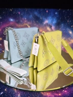 Stylish Stud-Pattern Crossbody Bag - Key Lime &  Powder Blue ,2 Way Straps
